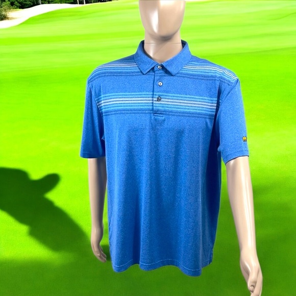 Jack Nicklaus Men’s Blue Horizon Striped Color Block Polo Golf Shirt - Picture 12 of 16